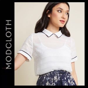 ModCloth White Sheer Collared Top